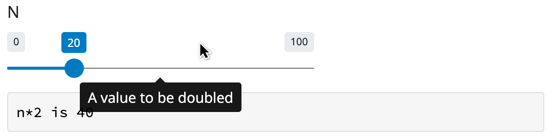 A mouse moving over a slider input, causing a tooltip to appear