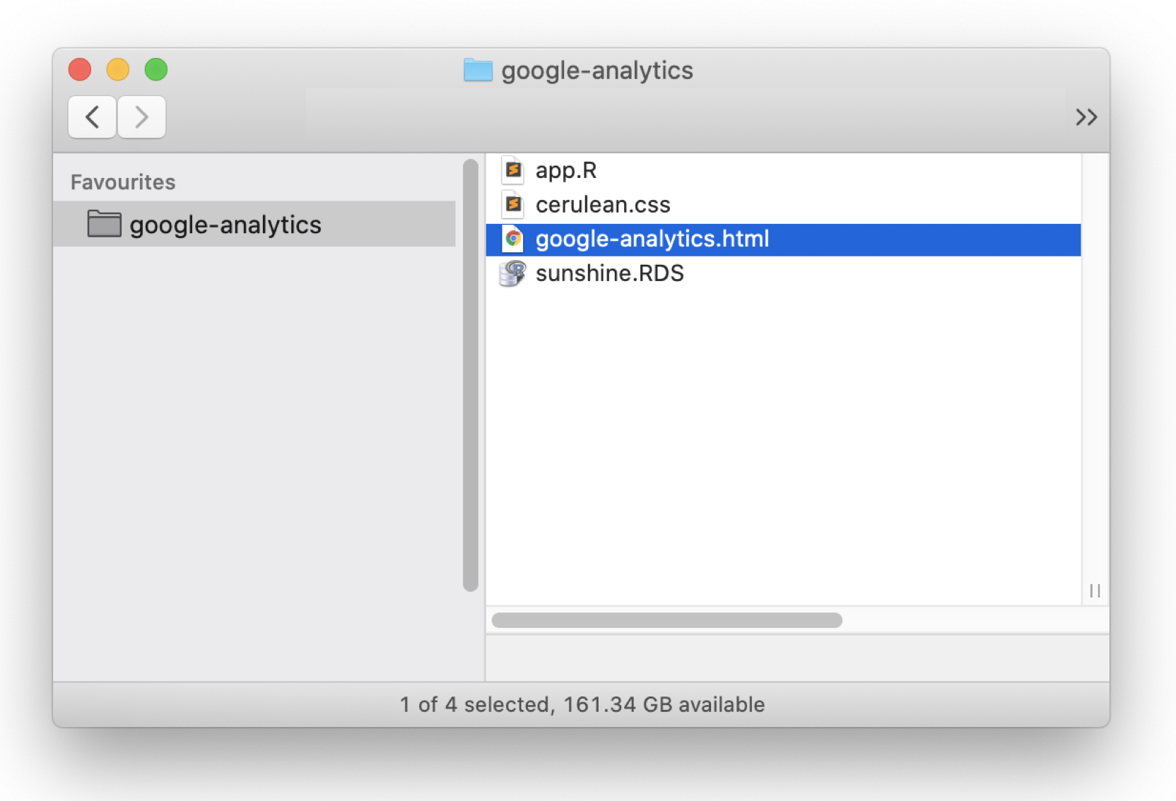 File navigation viewer highlighting the file google-analytics.html