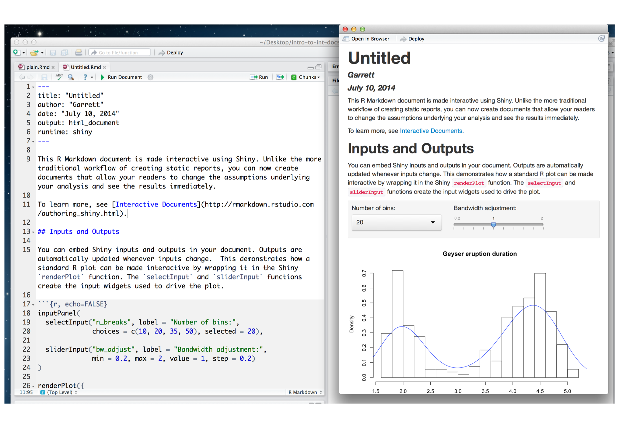 Shiny R Markdown integration in the RStudio IDE