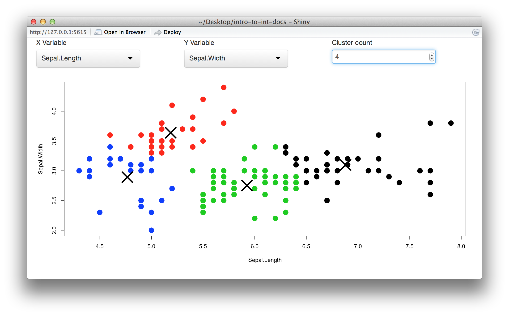 Shiny app with a cluster analysis of the iris dataset