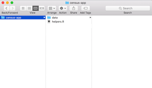 App folder with data subfolder and helpers script