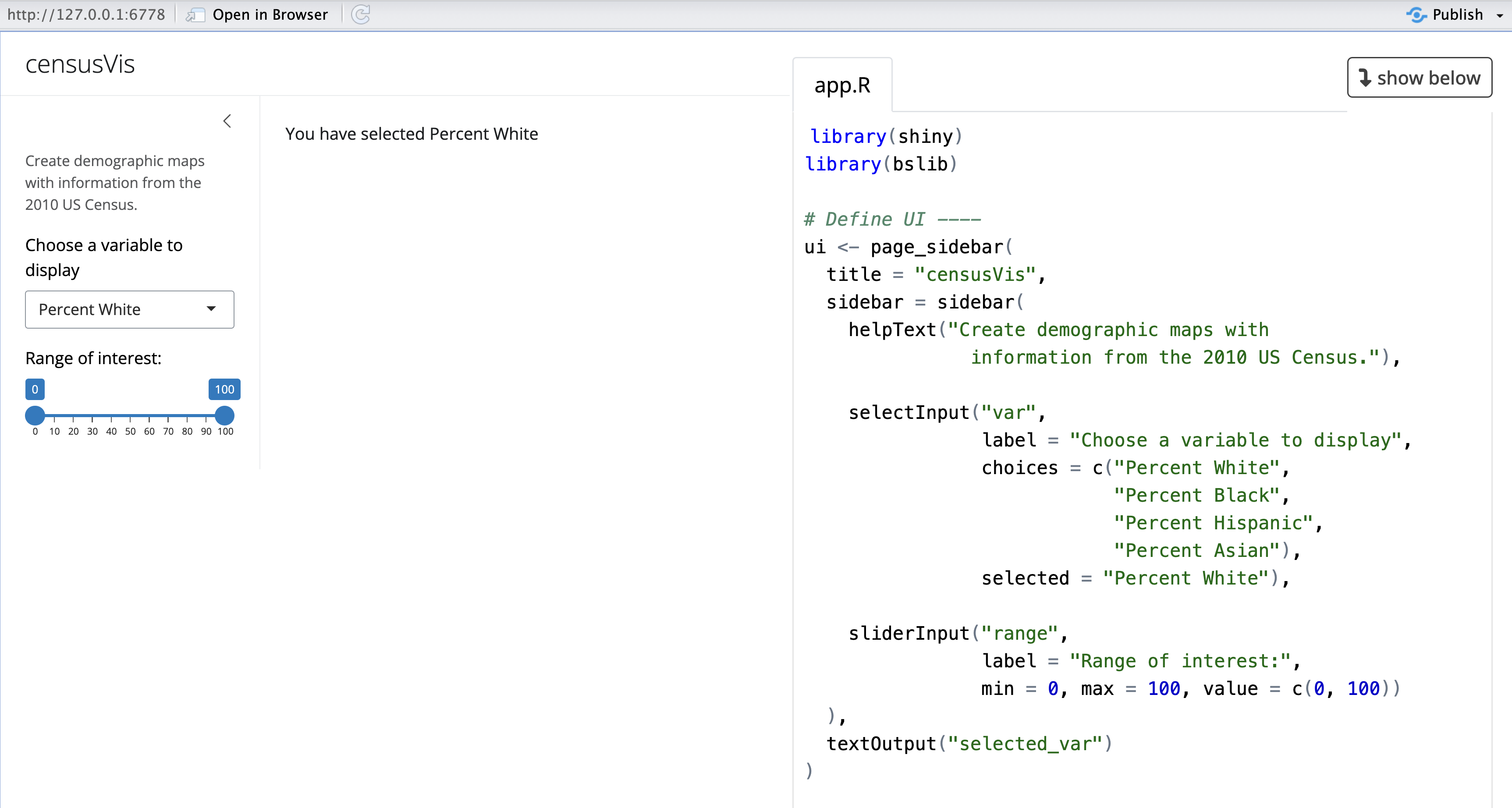 censusVis Shiny app in showcase mode