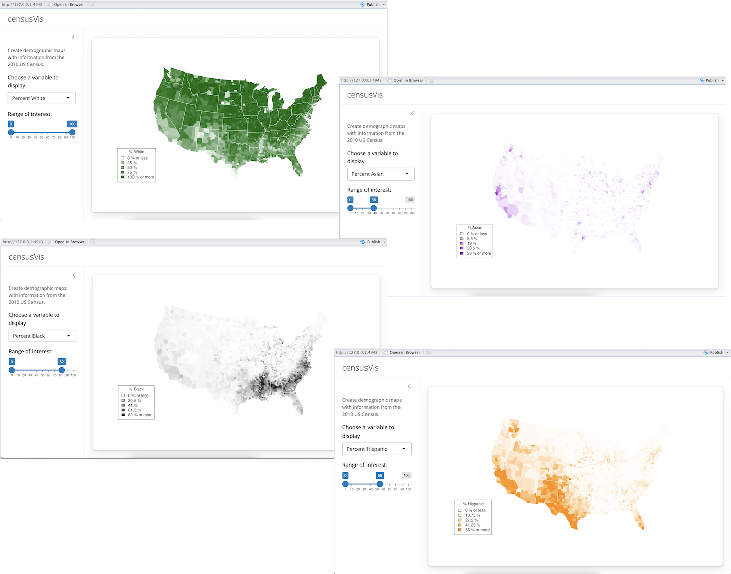 Census app views four maps using four different variables for demographics
